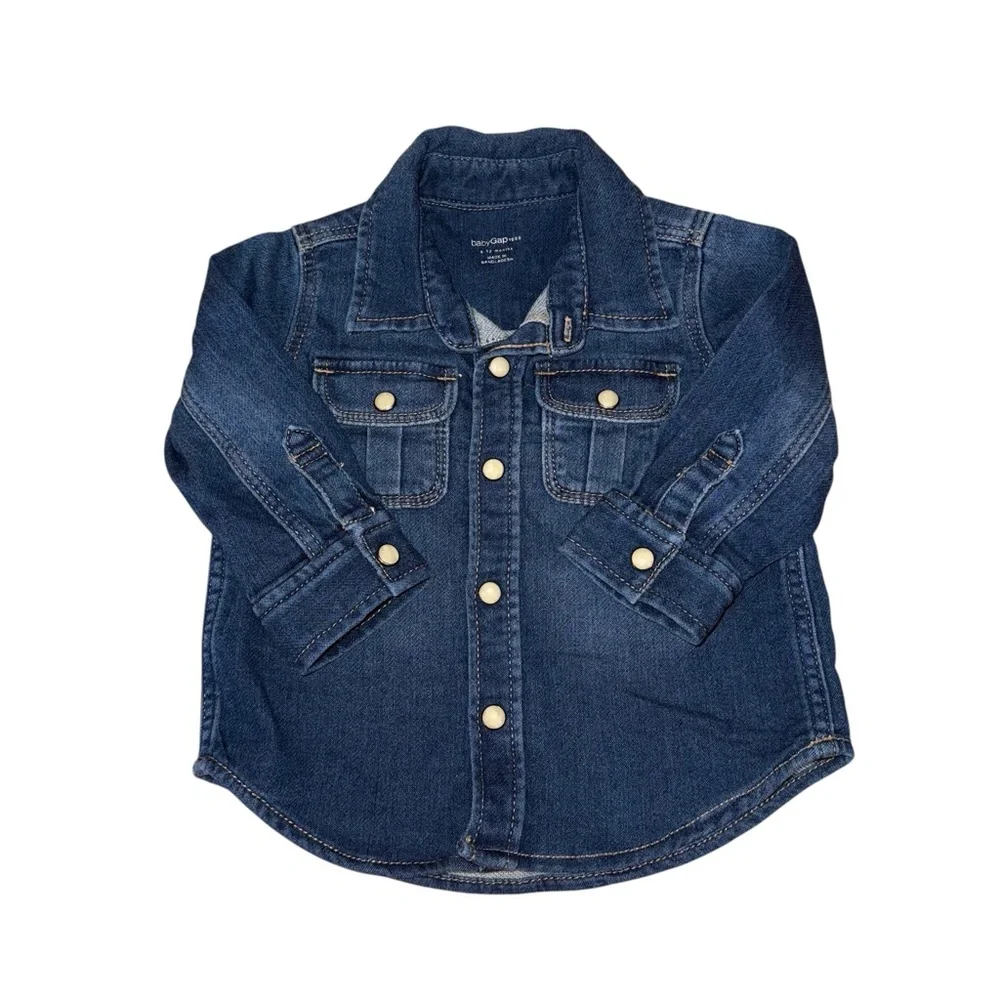 baby GAP Button Down Shirt Denim Blue Size 6-12 Months